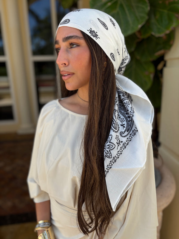Paisley White Square Head Scarf