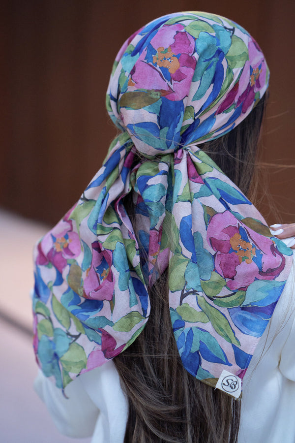 Water Color Petals Square Head Scarf