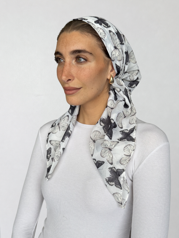 SHORT CLASSIC PRETIED Noir Monarch Head Scarf (WITH VELVET GRIP)