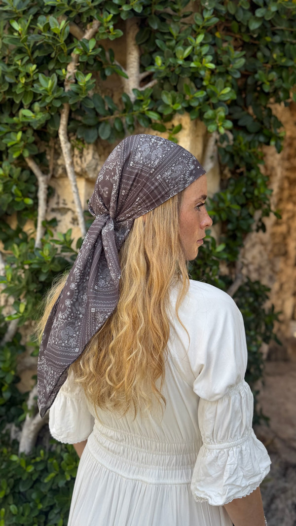 Mocha Paisley Square Head Scarf