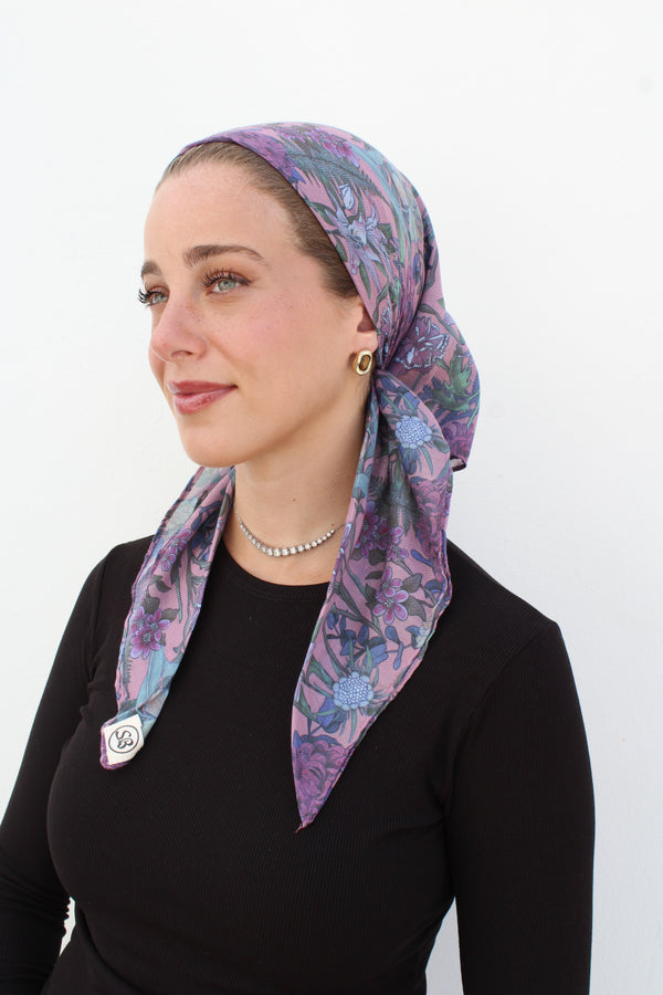 Deep Plum florals Square Head Scarf