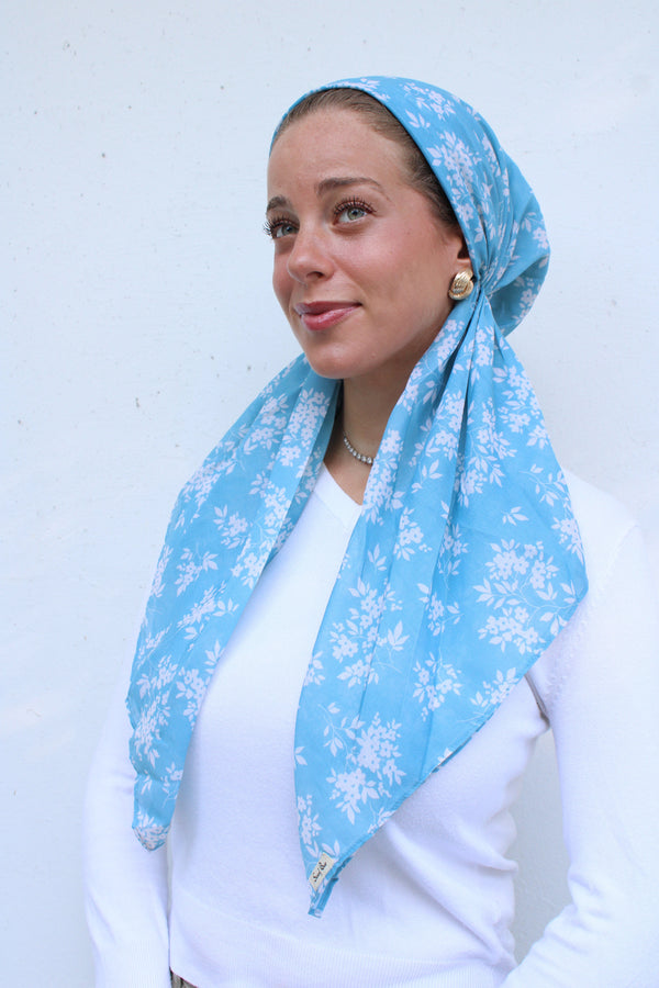 CLASSIC PRETIED Bluebell Meadow Head Scarf (WITH VELVET GRIP)