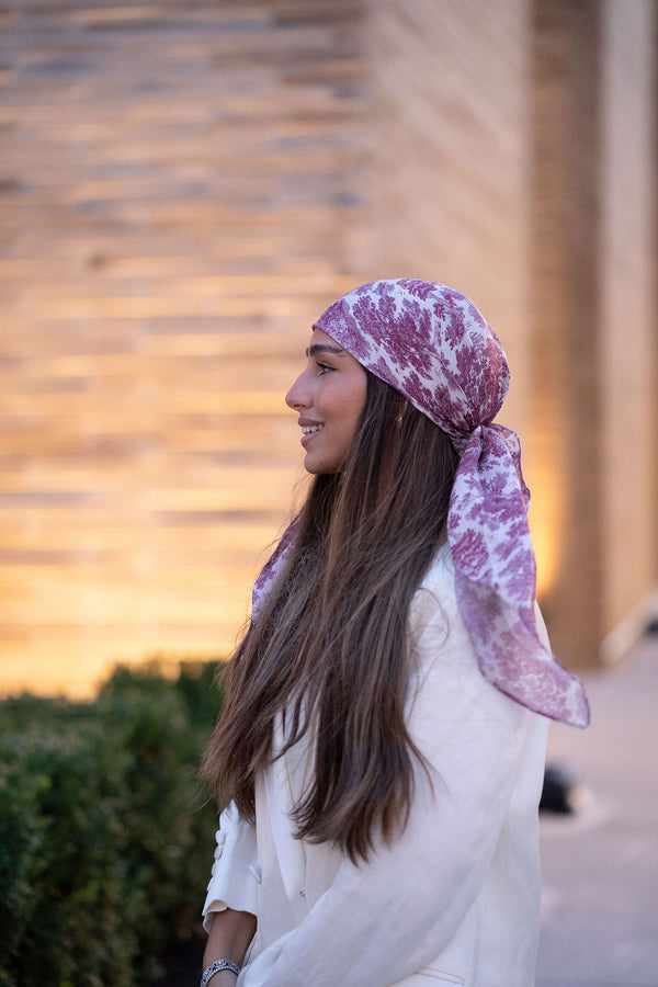 Burgundy Toile Square Head Scarf