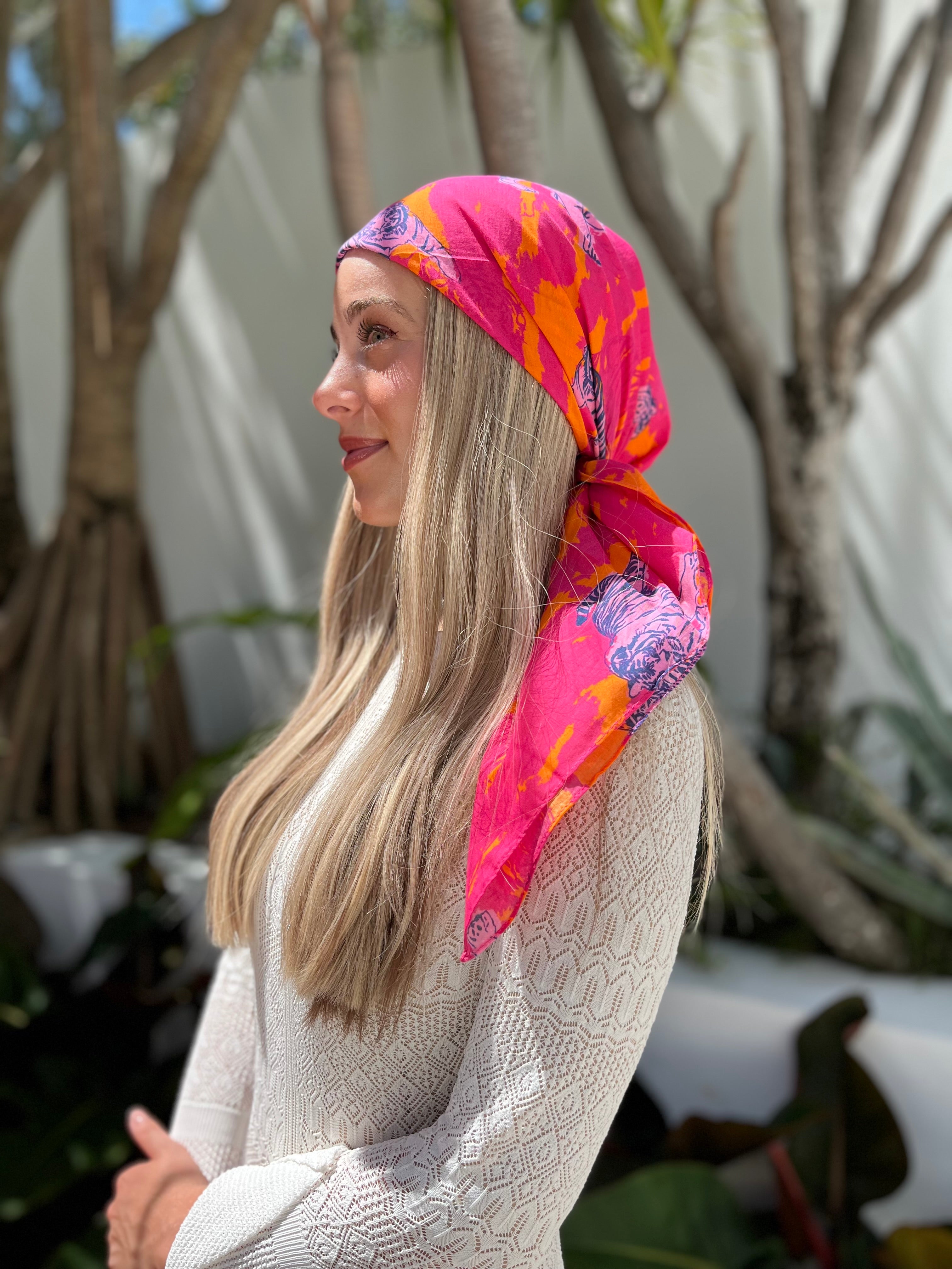 Hot Pink Tiger Square Head Scarf – Scarf Bar