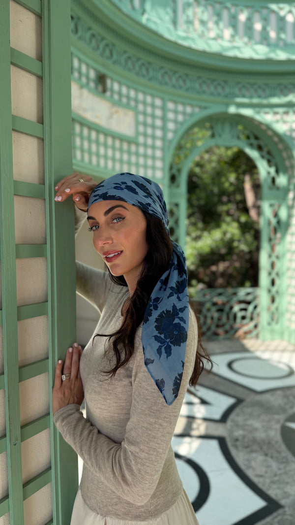 Indigo Bloom Square Head Scarf