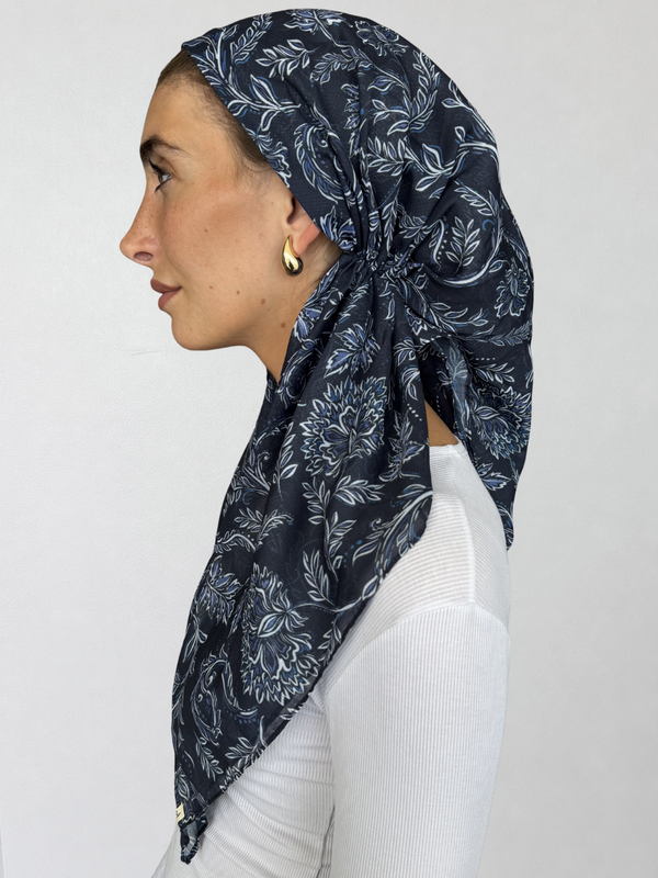 VERSATILE PRETIED Navy Motif Head Scarf
