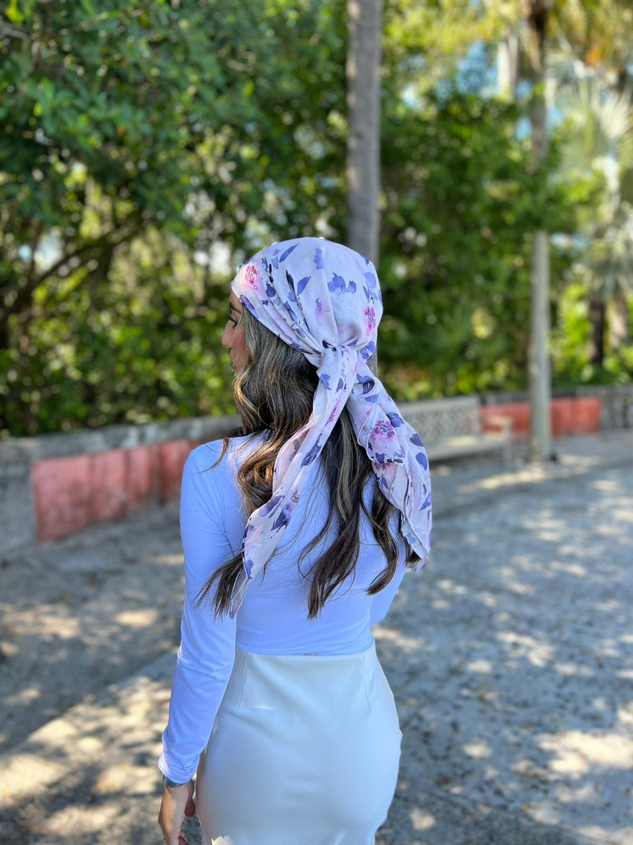 Dusty Pink Blossoms Sqaure Head Scarf