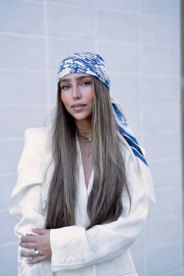 Country Navy Toile Square Head Scarf