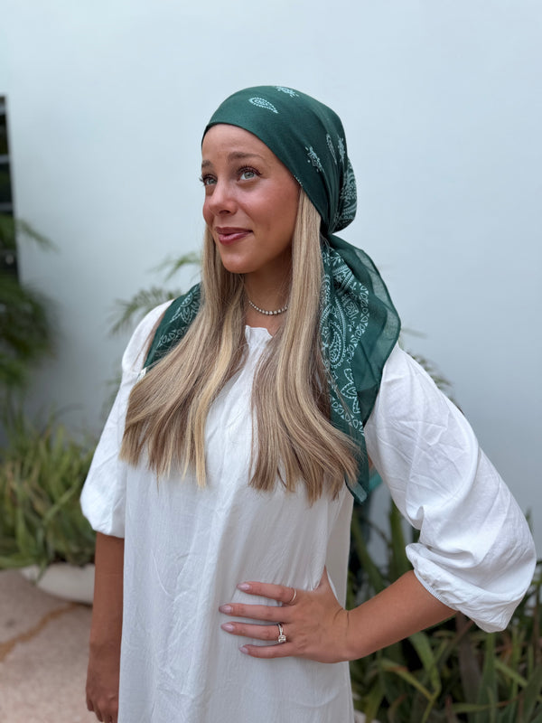 Paisley Forest Green Square Head Scarf