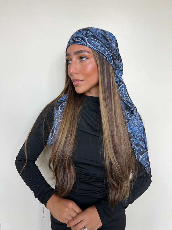 Midnight Paisley Square Head Scarf