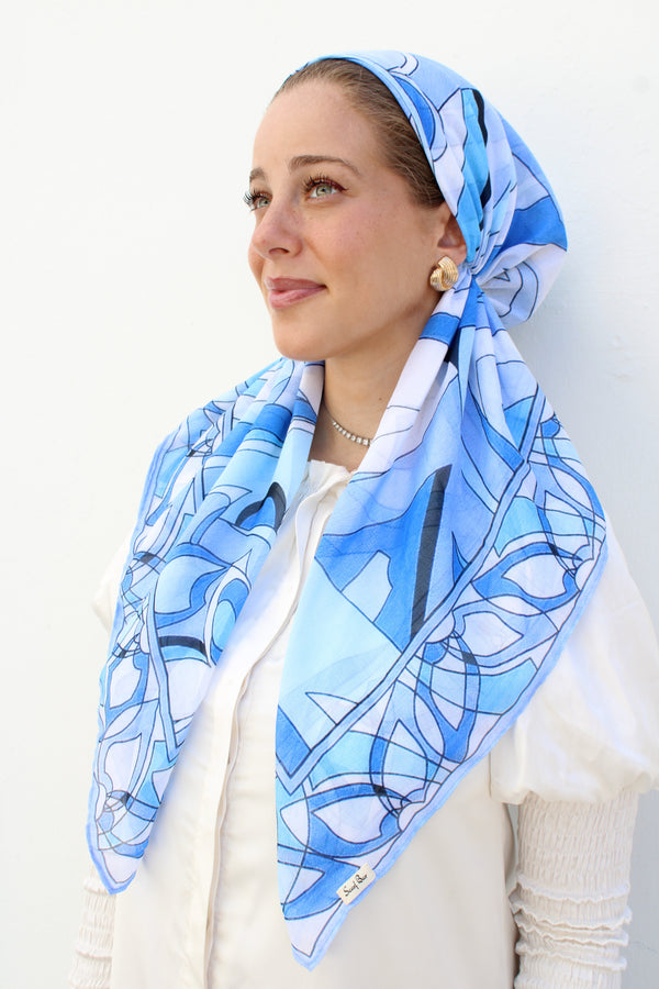 CLASSIC PRETIED Inspired Azure Motion Head Scarf (WITH VELVET GRIP)