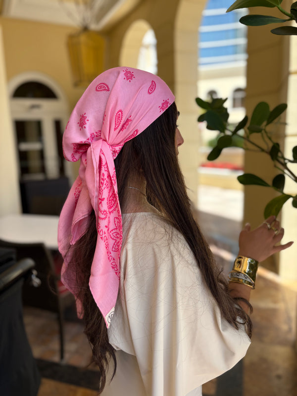 Paisley Hot Pink Square Head Scarf