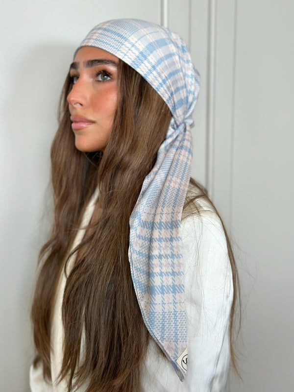 Blue Plaid Square Head Scarf