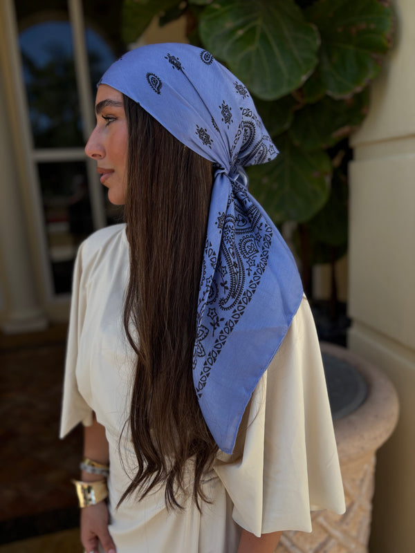Paisley Dusty Blue Square Head Scarf