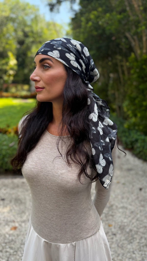 Butterfly Noir Square Head Scarf