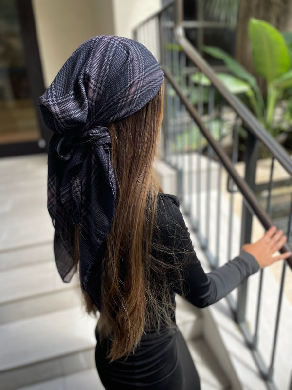 Mulberry Plaid Square Head Scarf