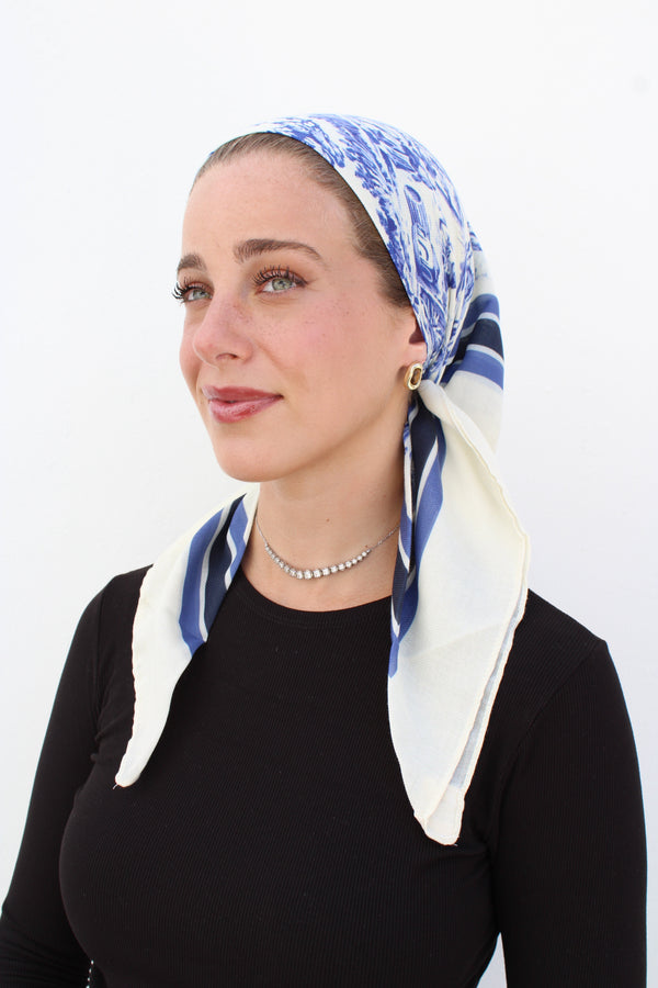 Country Navy Toile Square Head Scarf