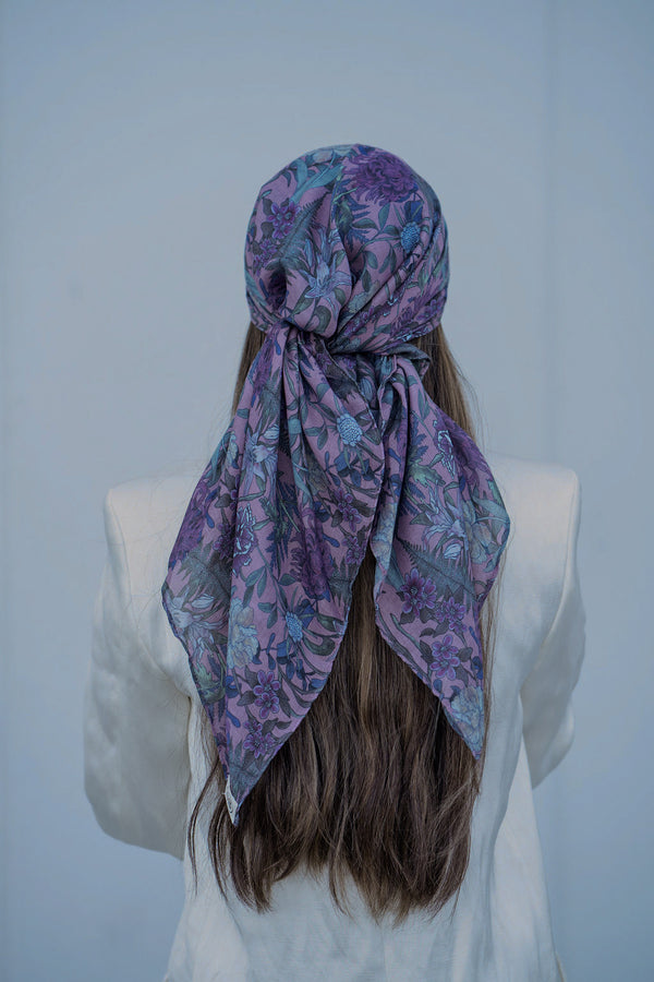 Deep Plum florals Square Head Scarf
