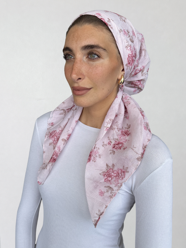 SHORT CLASSIC PRETIED Rosewood Petals Head Scarf (WITH VELVET GRIP)