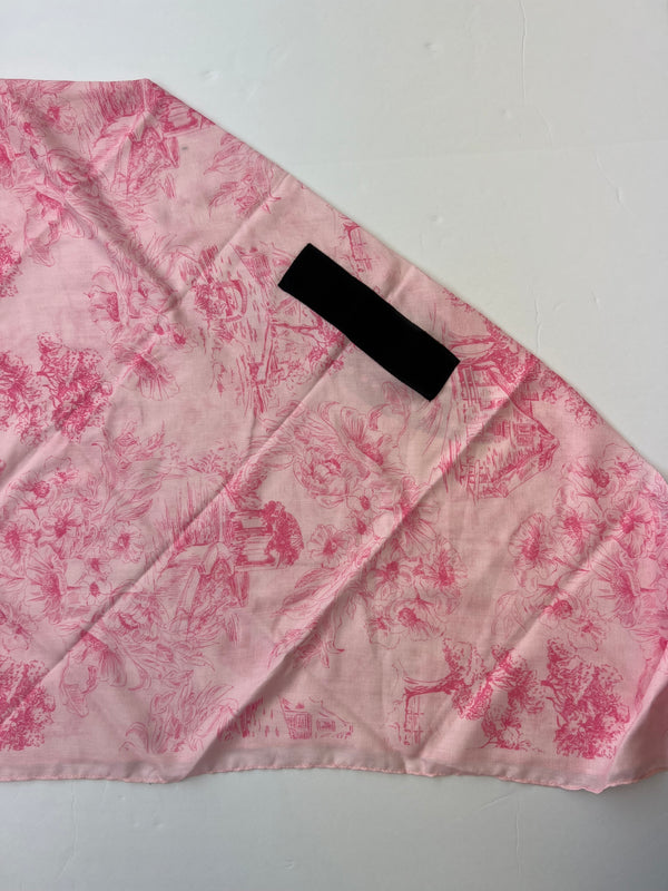 Pink Floral Toile Square Head Scarf