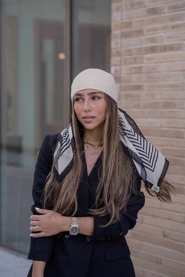 Stripped Cream Square Head Scarf
