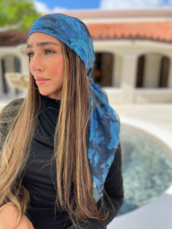 Royal Sapphire Rose Square Head Scarf