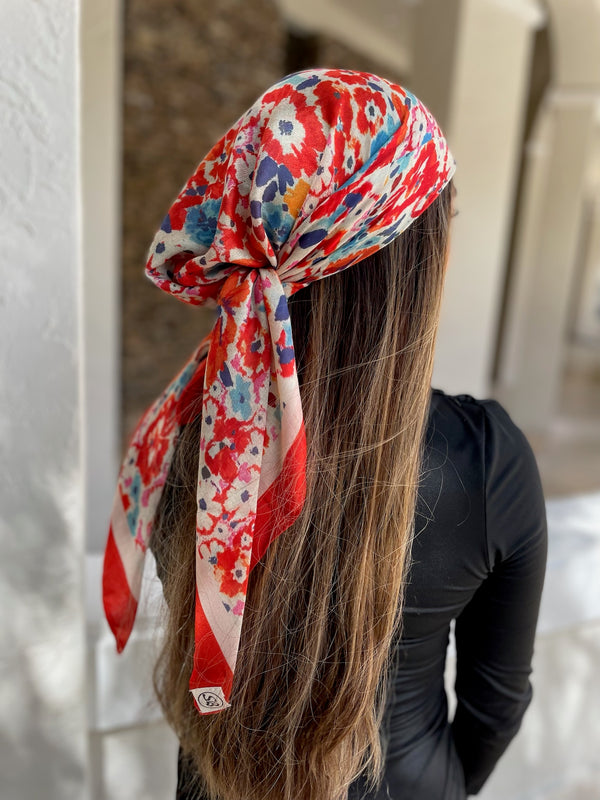 Red Riviera Bloom Square Head Scarf