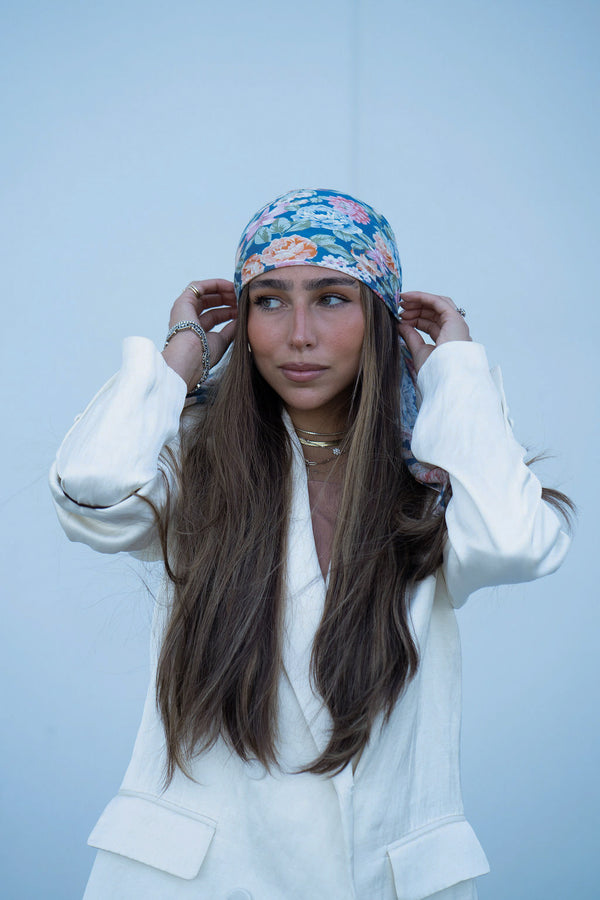 Blue Wildflower Square Head Scarf