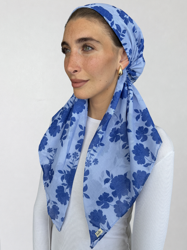 CLASSIC PRETIED Azure Bloom Head Scarf (WITH VELVET GRIP)