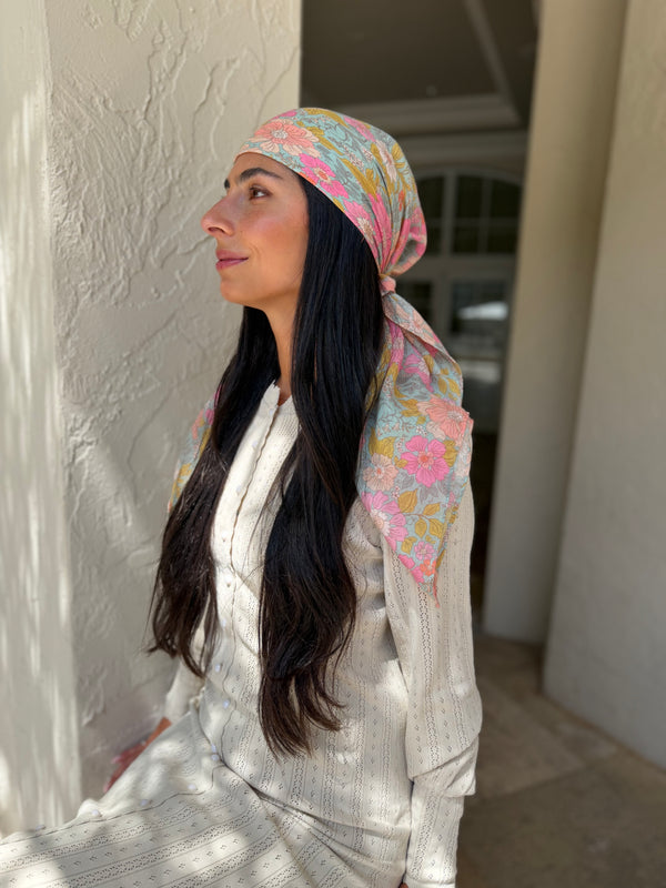 Camellia Sky Square Head Scarf