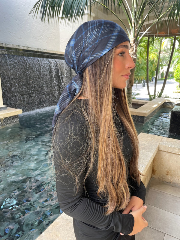Blue Mist Plaid Square Head Scarf