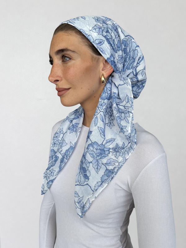 SHORT CLASSIC PRETIED Blue Estate Garden Head Scarf (WITH VELVET GRIP)