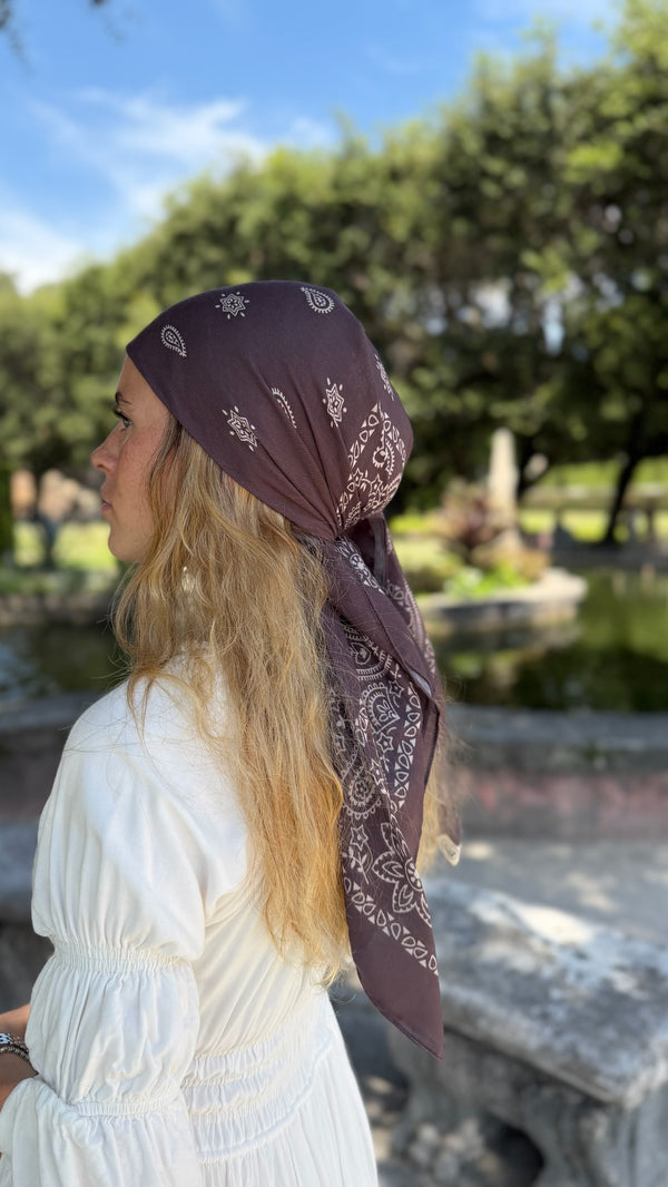Paisley Chocolate Brown Square Head Scarf