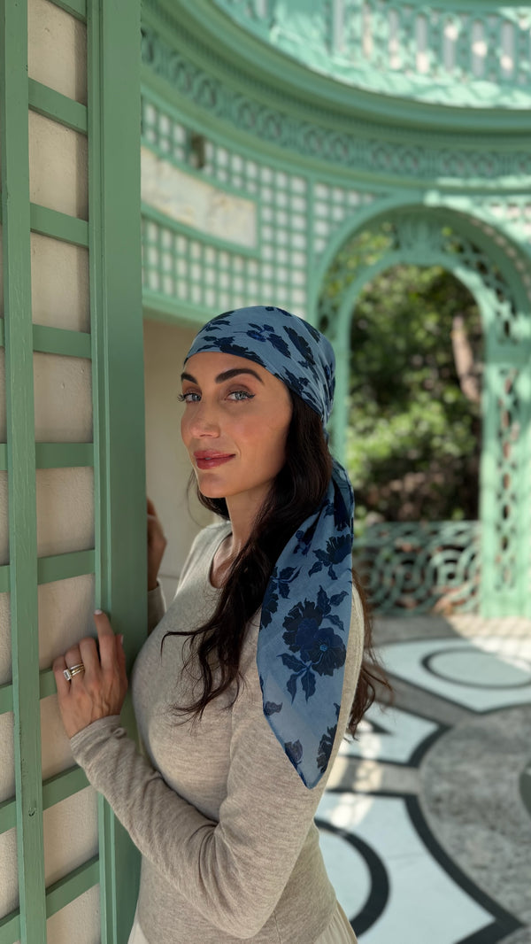 Indigo Bloom Square Head Scarf