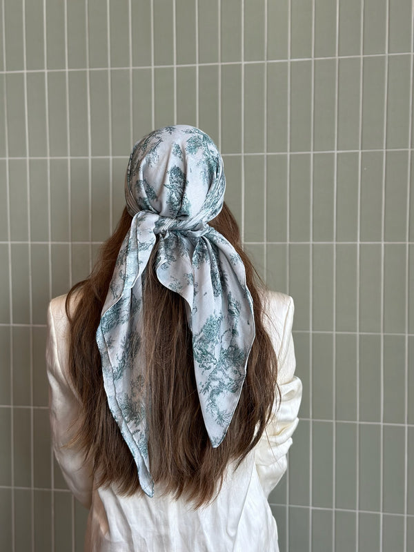 Sage Country Toile Square Head Scarf