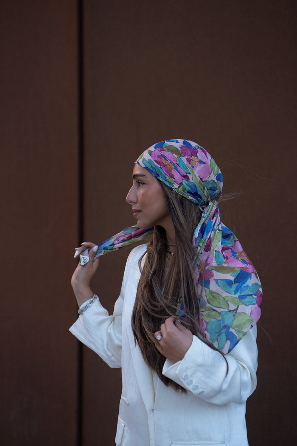 Water Color Petals Square Head Scarf