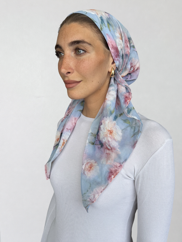 SHORT CLASSIC PRETIED Painters Garden Head Scarf (WITH VELVET GRIP)