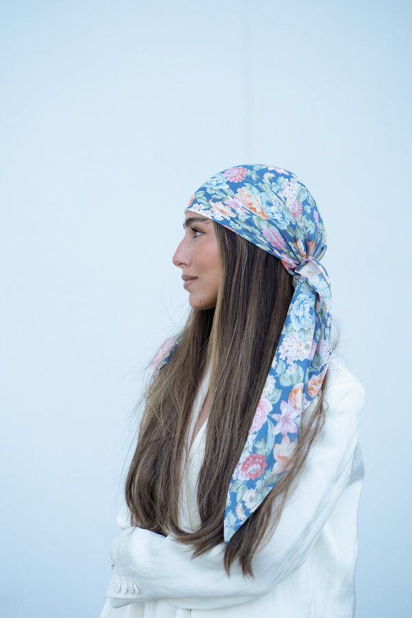 Blue Wildflower Square Head Scarf