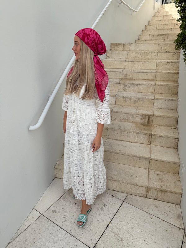 Hot Pink Hibiscus Square Head Scarf