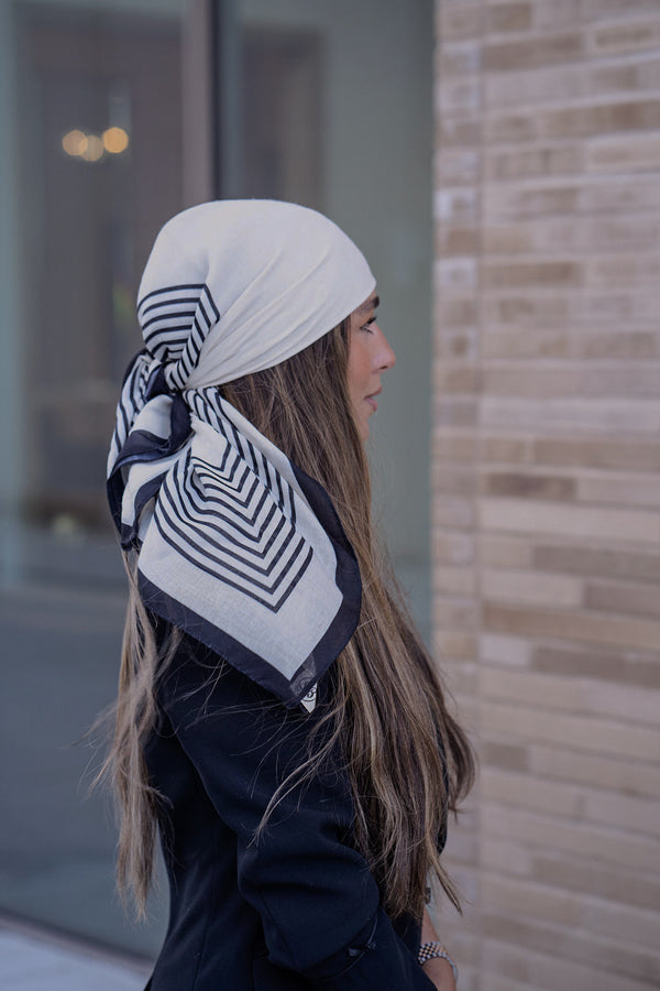 Stripped Cream Square Head Scarf