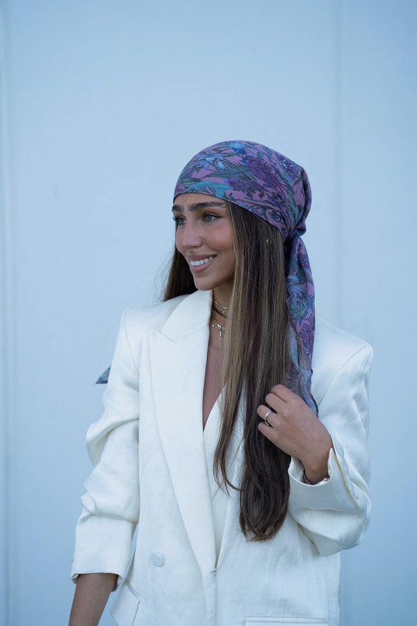 Deep Plum florals Square Head Scarf