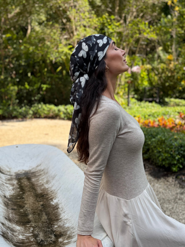 Butterfly Noir Square Head Scarf