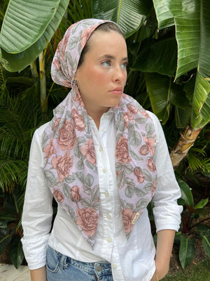 CLASSIC PRETIED Vintage Rose Head Scarf (WITH VELVET GRIP)