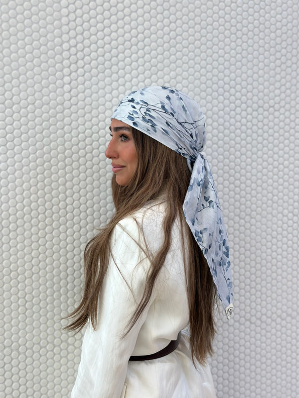 Stone Blue Petals Square Head Scarf