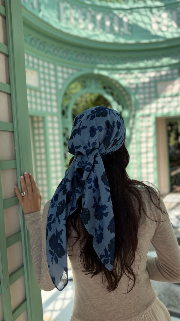 Indigo Bloom Square Head Scarf