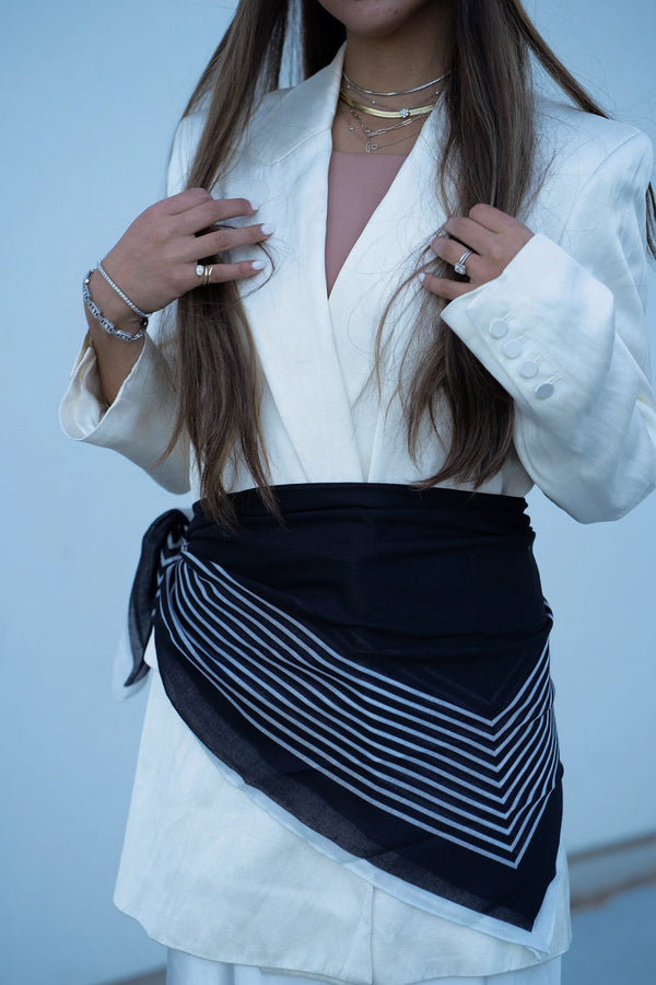 Stripped Black Square Head Scarf