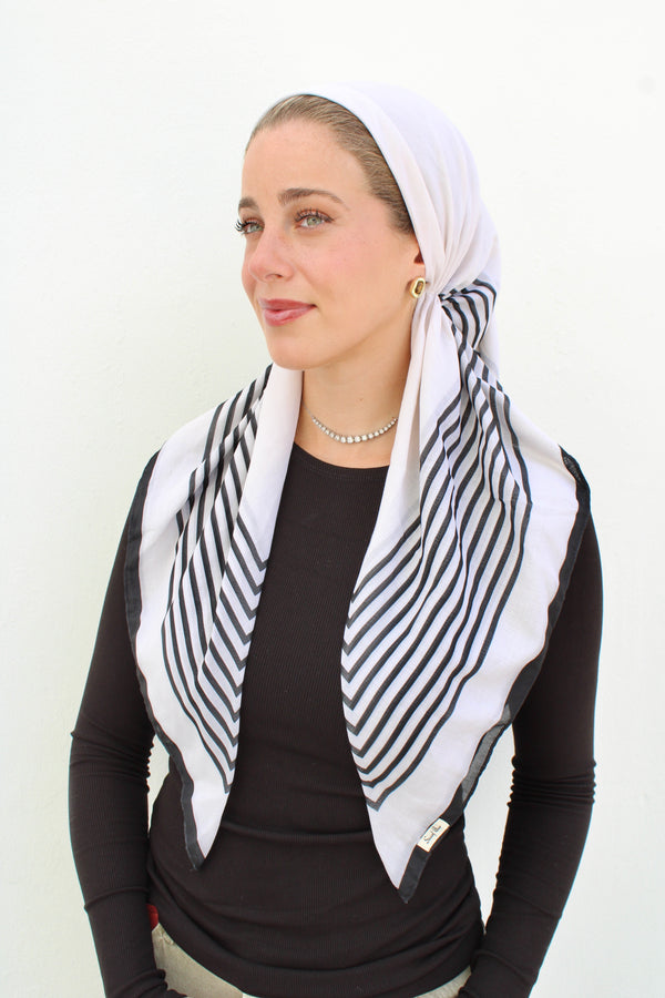 CLASSIC PRETIED Stripped Cream Head Scarf (WITH VELVET GRIP)