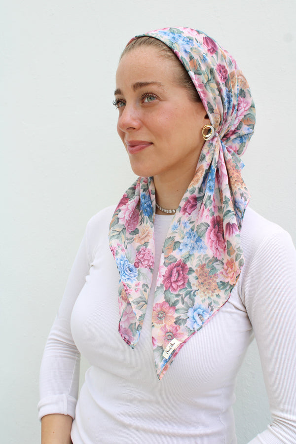 SHORT CLASSIC PRETIED English Garden Head Scarf (WITH VELVET GRIP)