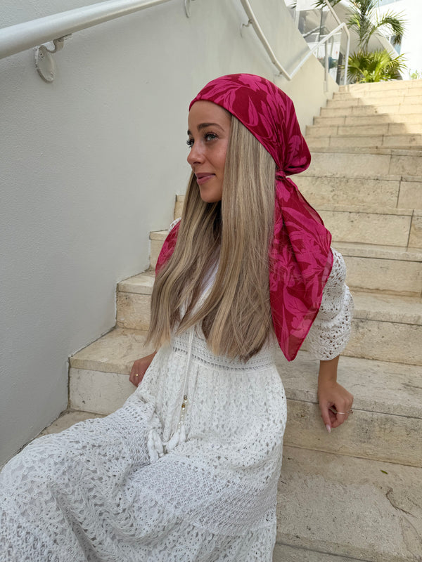 Hot Pink Hibiscus Square Head Scarf