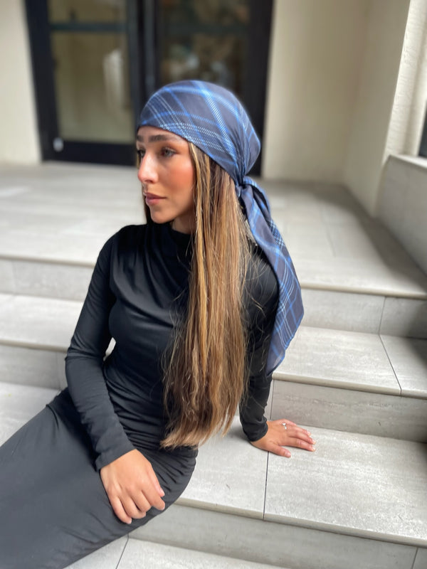 Blue Mist Plaid Square Head Scarf